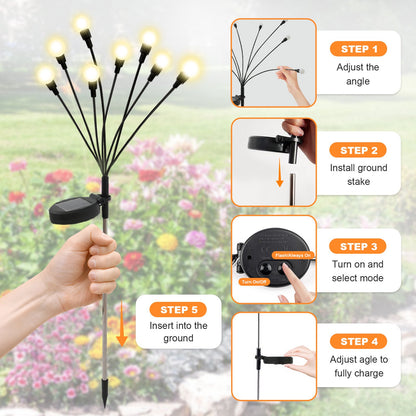 TopZoo Solar Garden Lights Outdoor Decorative, 12 Pack Swaying Firefly Lights, Garden Stake Lights for Pathway, Outside Yard, Patio, Party, Planter, Christmas Decoration, 96 LED Waterproof Warm White