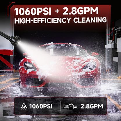 Cordless Pressure Washer, 1060PSI Portable Power Washer with LED Display, 2.8GPM Power Cleaner with 6-in-1 Adjustable Nozzle, 16.4ft Hose for Cars/Patios, Black