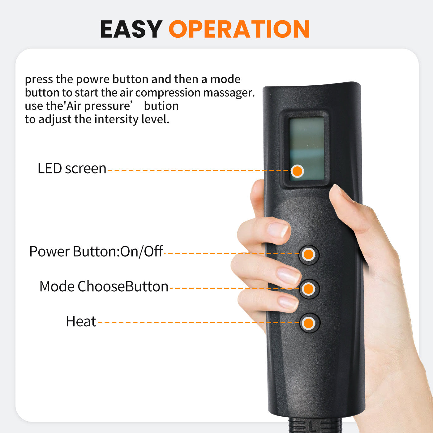 Leg Massager for Circulation, Air Compression Calf Massager with Heat and Pain Relief, 18W Electric Calf Massager for Muscles Relaxation, 3 Intensities and Temperature Settings