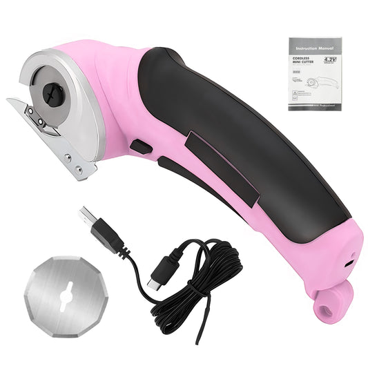 Cordless Electric Scissors, Cardboard Cutter, Rechargeable Powerful 4V Scissor Cutting Tool for Cardboard, Fabric, Leather, Pink