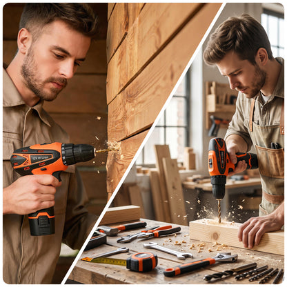 Power Tool Set, Cordless Drill Tool Box with 12V Battery Electric Drill Driver, 115Pcs Hand Tool Kit for Home Hand Repair Power Tools Sets Drills Case