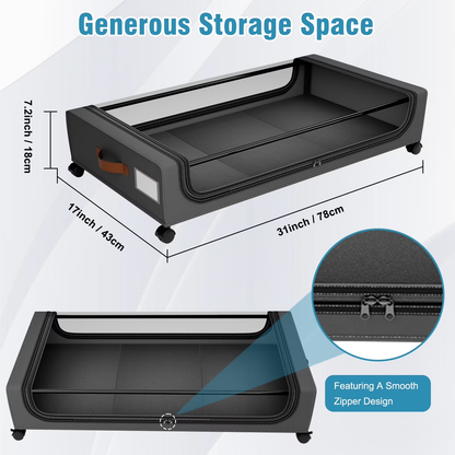 Under Bed Storage with Wheels, 2Pack Under Bed Storage Containers, Under Bed Shoe Storage Organizer, Rolling Under Bed Metal Drawer for Clothes, Blankets,Gary，31 x 17 x 7.2 inches
