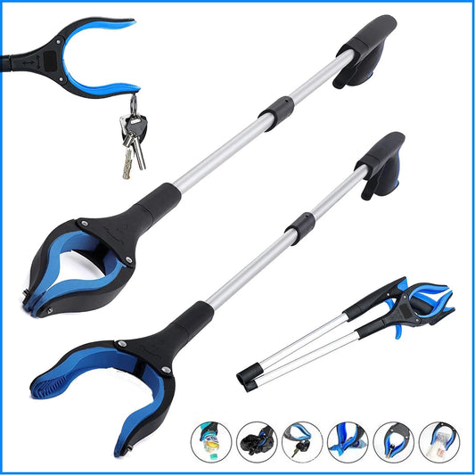 2pcs Grabber Reaching Tool, Hand Reacher Grabber Trash Pick up Claw for Elderly, Aluminum Blue