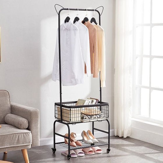 ALSO GO Rolling Laundry Cart with Clothes Rack, Multifunctional Laundry Butler with Basket, Hamper Cart with Lockable Wheels, Black