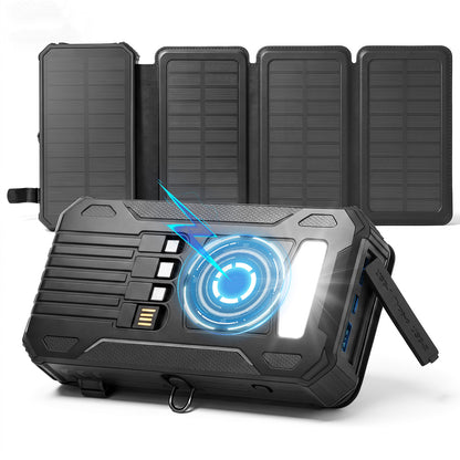 Solar Power Bank 46800mAh, PD15W Fast Charging Solar Charger with 4 Built-in Cables & Wireless Charging, Portable Solar Charger for Cell Phone, Solar Battery Pack for Camping (Black)