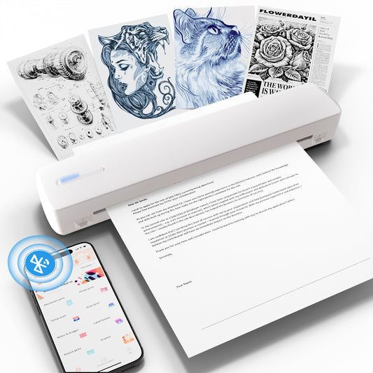 Wireless Printer, A4 Thermal Printer, Monochrome for Travel, Mobile Office School Home, Bluetooth Printer Compatible with Ios and Android, for Phone and Laptop