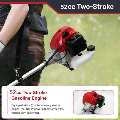 BAOKALER 52CC Gasoline Grass String Trimmer, 2-Stroke Gas Powered Weed Eater, Weed Wacker with 4 Detachable Heads