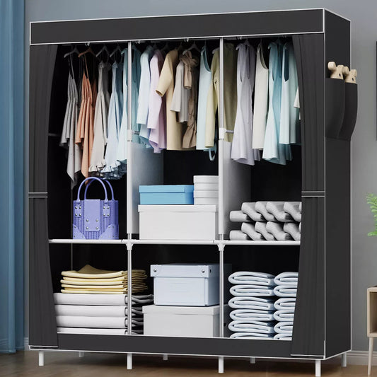 Portable Closet, Clothing Rack Shelf, Dustproof Non-woven Fabric Closet, Black