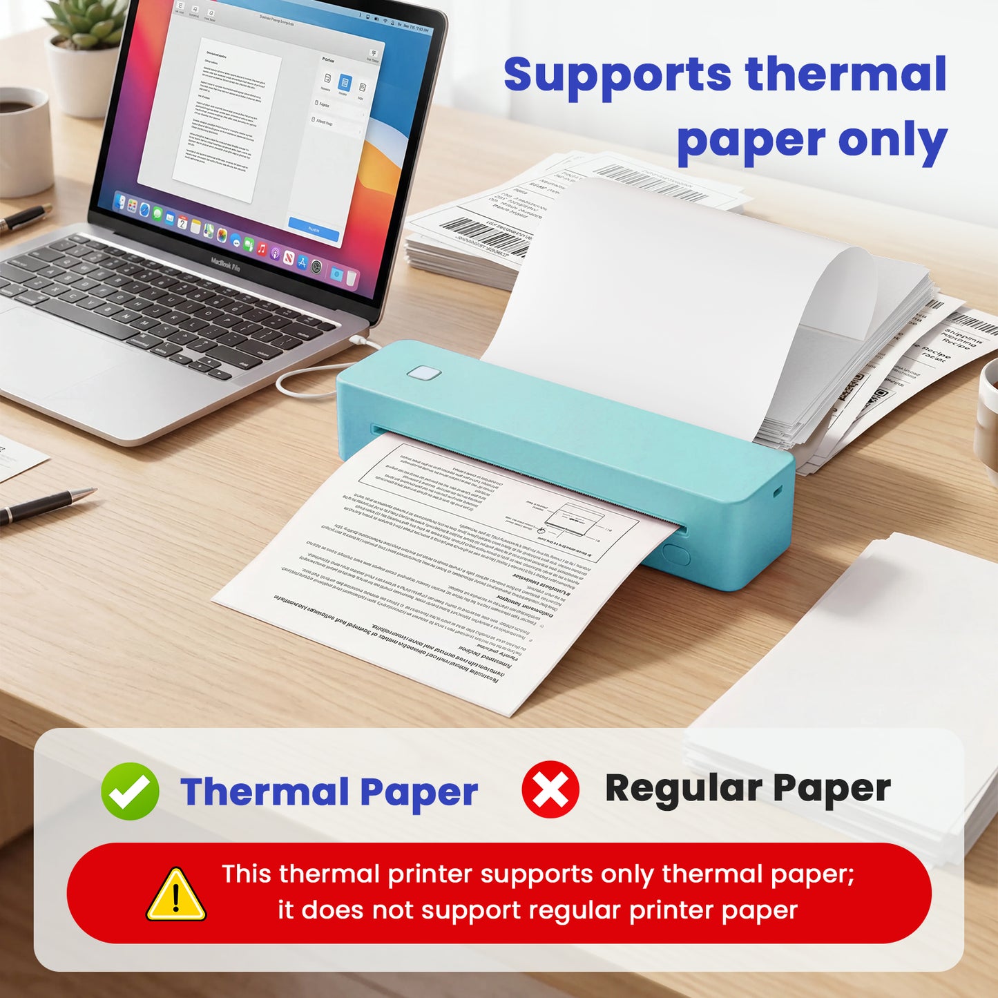 Portable Thermal Printer, Inkless Wireless Travel Printer for Android & iOS, Compatible with US Letter, A4, A5, B5 Thermal Paper