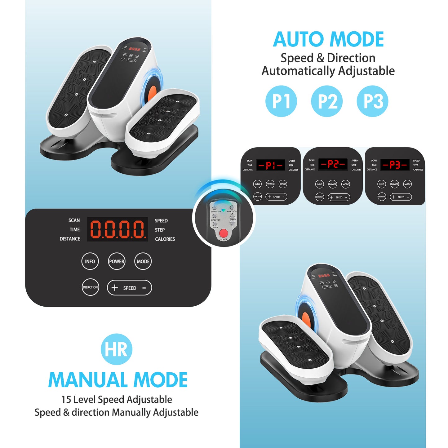 Under Desk Elliptical Machine, Fully Assembled Portable Leg Exerciser for Seniors and Adults, Quiet Electric Seated Pedal System with Remote Control and Non-Slip Straps