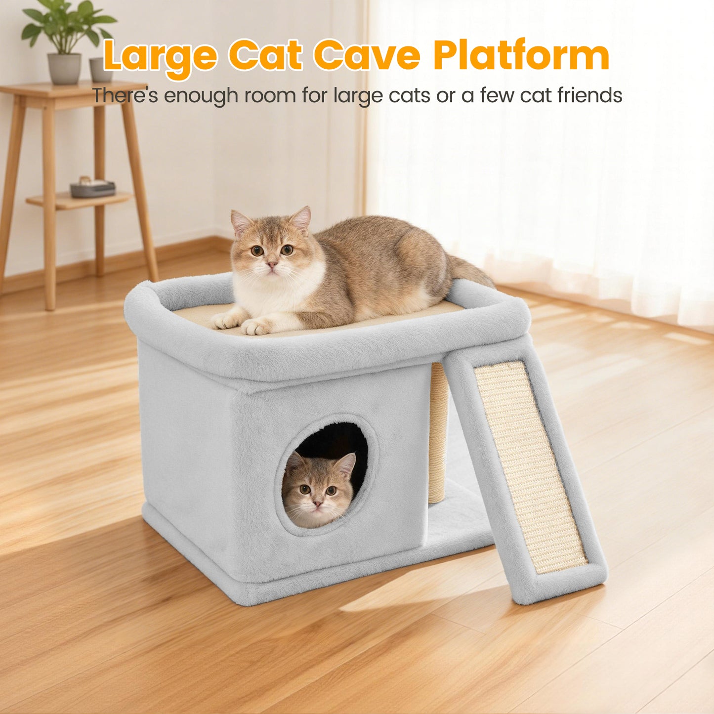 Cat Tree Tower with Perch Bed and Washable Top, Cat Tree with Sisal Scratching Posts, Condos, Plush Perches, Hanging Cat Toys, Extended Platform for Cats to Play and Sleep, Gray