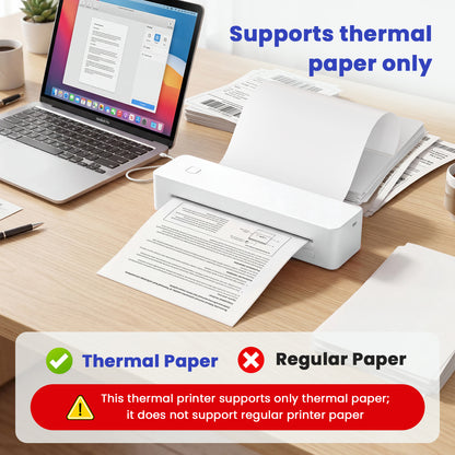 Thermal Printer, Portable Wireless Printer for Travel Inkless, Support US Letter/A4/A5/B5 Thermal Paper, Compatible with Android iOS Phone & Laptop
