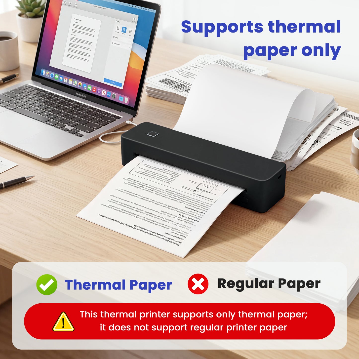 Thermal Printer for Travel, Supports US Letter, A4, A5, B5 Thermal Paper, Portable Wireless Inkless Phone Printer for Home Office, Compatible with Android iOS Phone & Laptop, Black