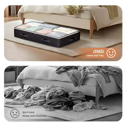 BAOKALER 6 Pack Foldable Underbed Storage Containers, 90L Storage Bins for Blankets, Clothing, Linens, Sweaters, Pillows, Comforters and Wrapping Paper, Black