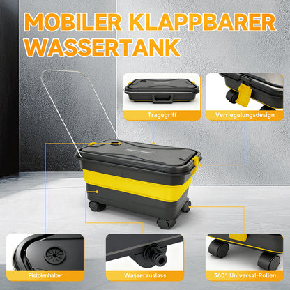 BAOKALER 1160PSI Pressure Washer with Foldable Water Container, 4.0Ah Dual Batteries, 6-in-1 Adjustable Nozzle, Portable Power Cleaner for Car Wash, Fences, Patio & Outdoor Cleaning – Yellow