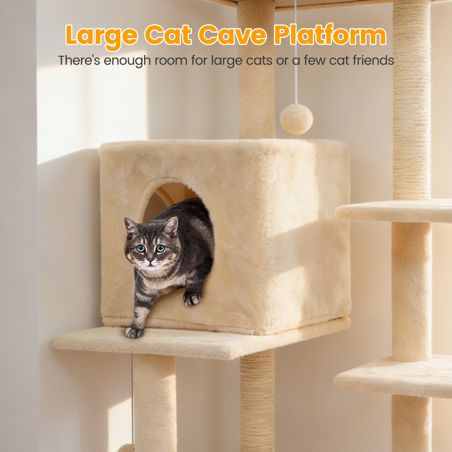 Sturdy 40-inch Cat Tree Tower with Cat Cave & Ramp Steps - Multi-Level Play & Sleep Center for Large Indoor Cats, Beige