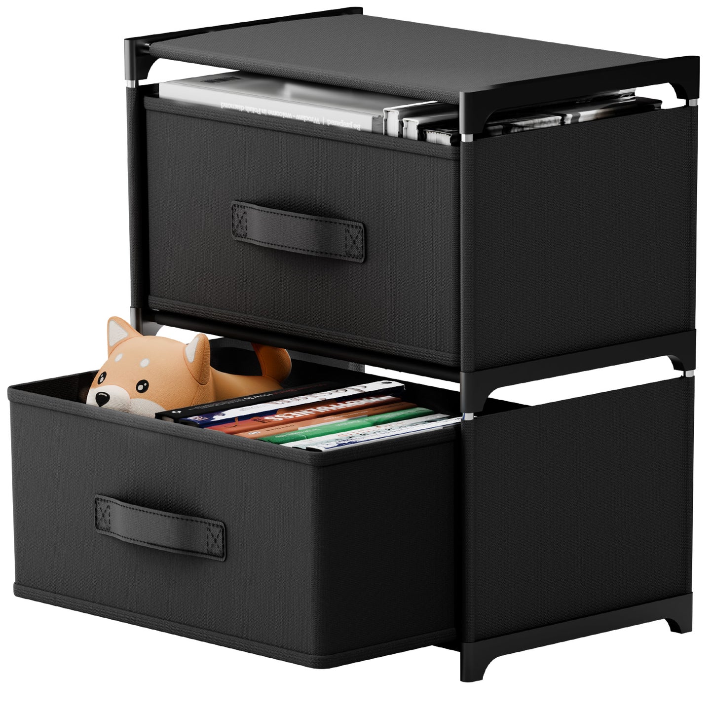 BAOKALER Fabric Dressers for Bedroom with 2 Drawers, Multifunctional Bedroom Storage Cabinet Drawers for Clothes, Small Dresser for Living Room, Hallway, Black
