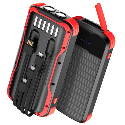 40000mAh Solar Power Bank Red, Portable Charger 20W PD Fast Charging, Solar Charger Power Bank W/4 Built-in Cables & 9 Charging Ways, Waterproof Dual LED Flashlights for Camping Hiking