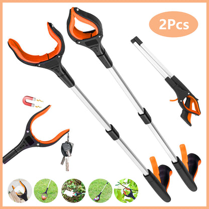 2Pcs 32'' Grabber Reacher Tool, Foldable Grabber Reaching Tool, Lightweight Trash Picker Upper Tool for Elderly with Anti-Slip Rotating Rubber Gripper,Orange