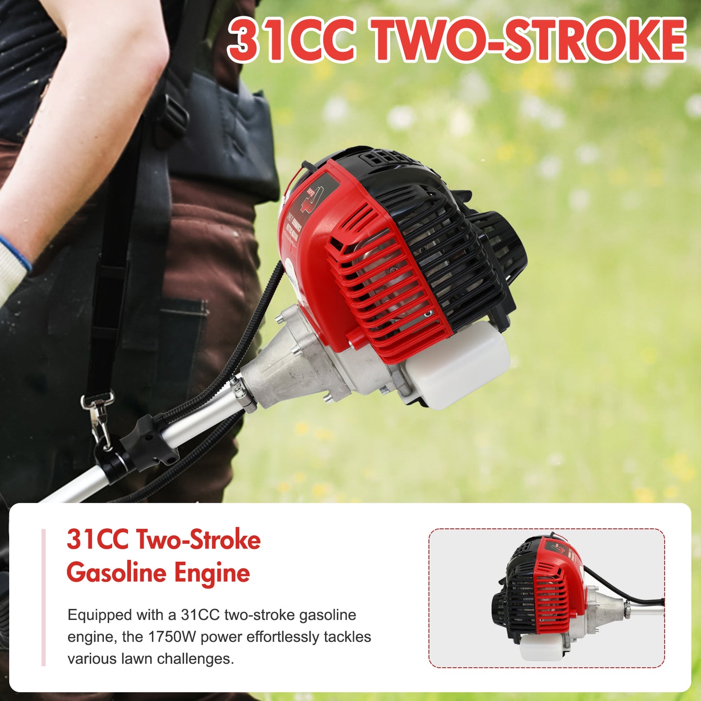 BAOKALER 31CC 4-Cycle Gas String Trimmer Weed Wacker, 16" Gas Weed Eater Weed Trimmer