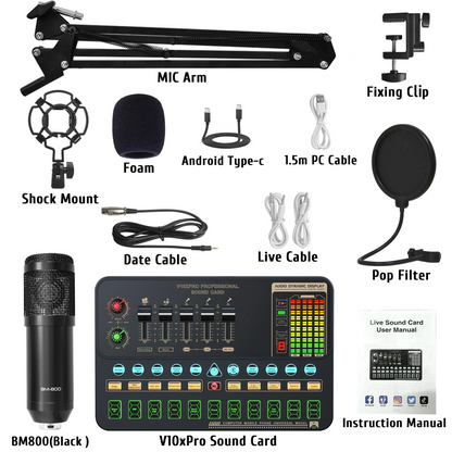 Condenser Microphone Bundle, Audio Mixer BM-800 Podcast Microphone with Voice Changer, Studio Equipment for Laptop Computer Vlog Living Broadcast Live Streaming YouTube TikTok