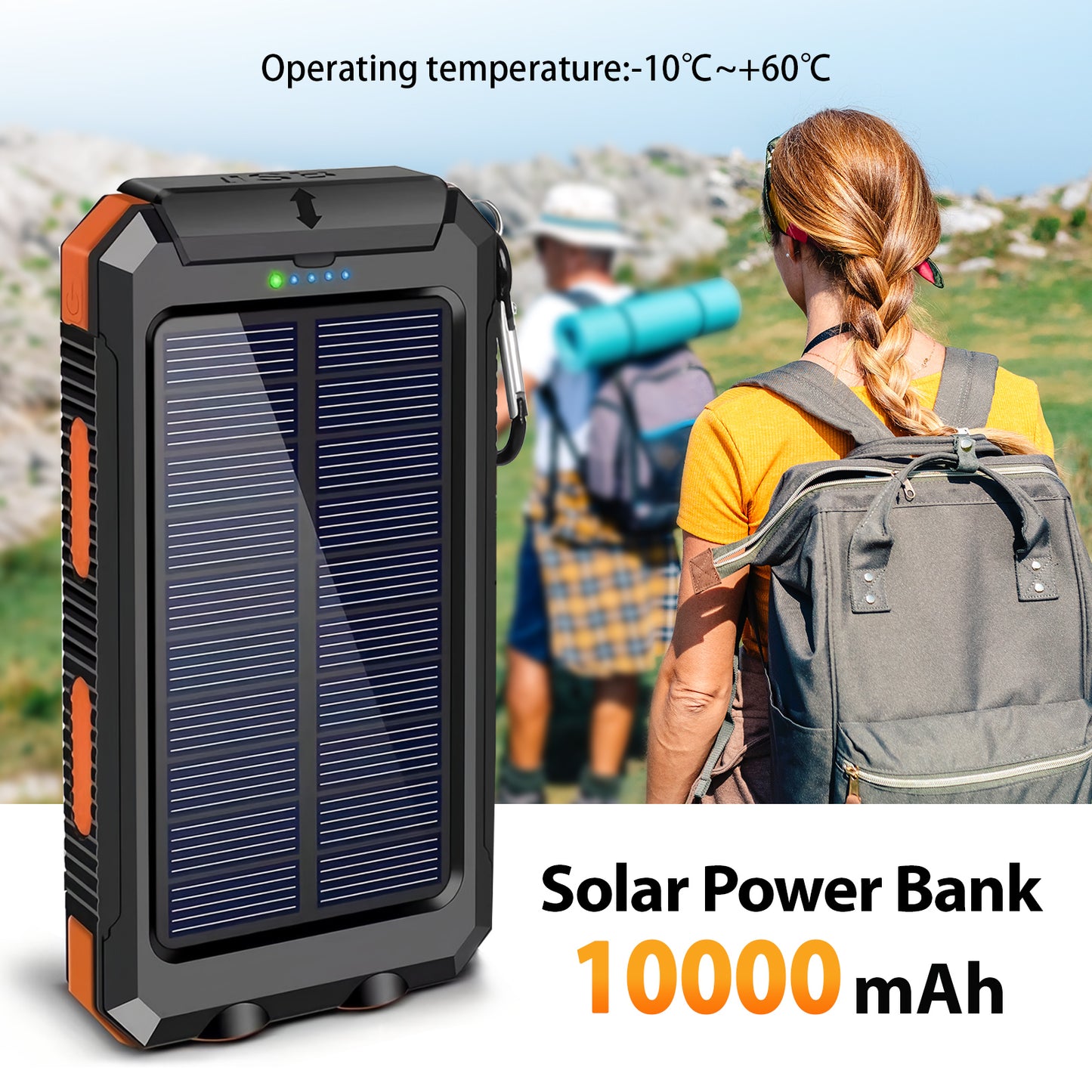 CATGOOD 10000mAh Portable Solar Charger for iphone and Android Power Bank with Dual 5V USB Ports for Outdoor Camping Hiking(Orange)