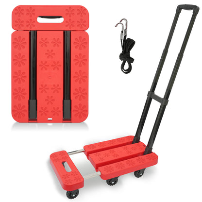 BAOKALER Folding Hand Truck, Heavy Duty Dolly Cart, Push Dolly Cart Foldable Platform with 6 Wheels, Red