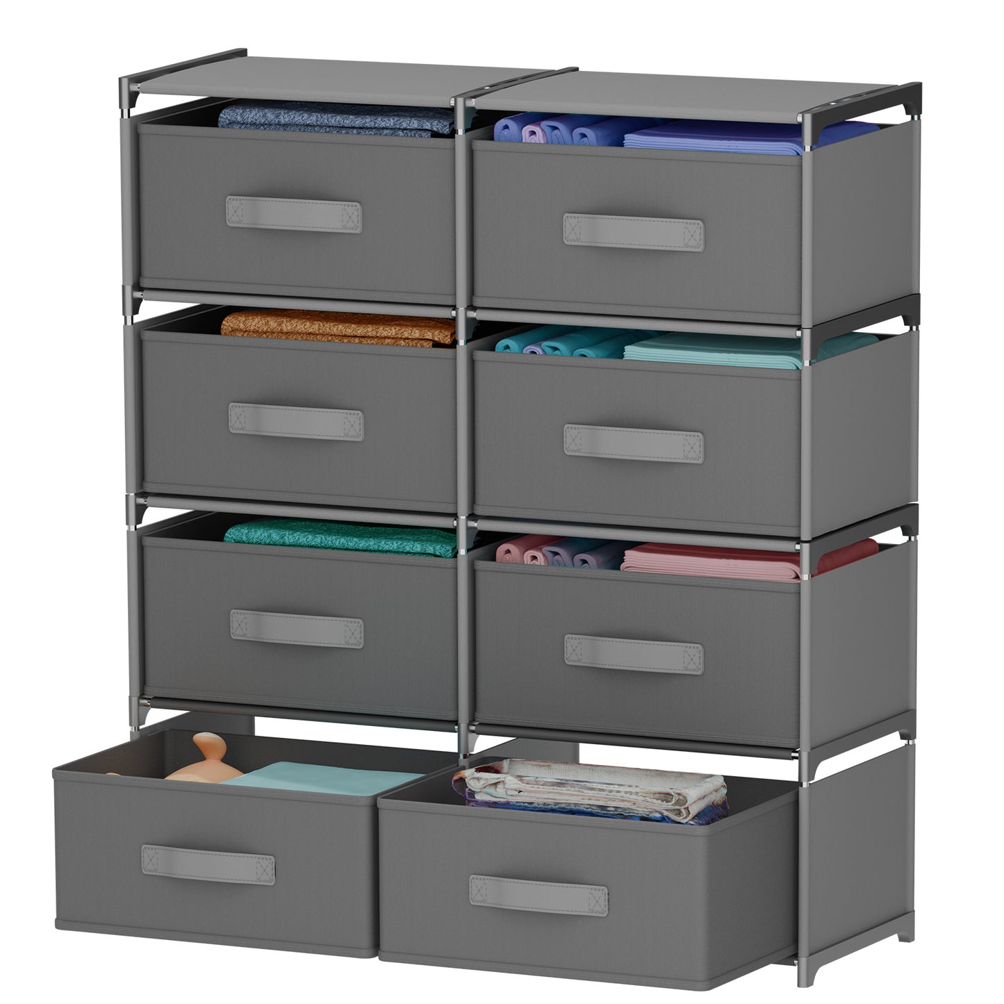 BAOKALER Clothes Drawer Dresser with 8 Drawers, Double Row Non-Woven Fabric Dresser for Bedroom, Hallway, Entryway, Closets, Sturdy Steel Frame, Wood Top, Gray