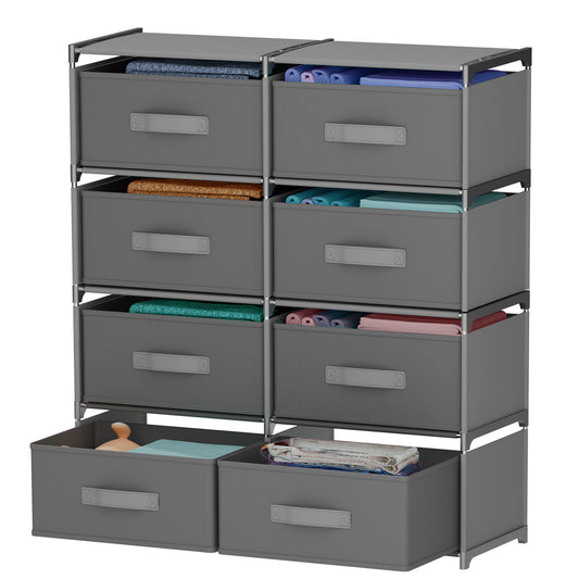 BAOKALER Clothes Drawer Dresser with 8 Drawers, Double Row Non-Woven Fabric Dresser for Bedroom, Hallway, Entryway, Closets, Sturdy Steel Frame, Wood Top, Gray