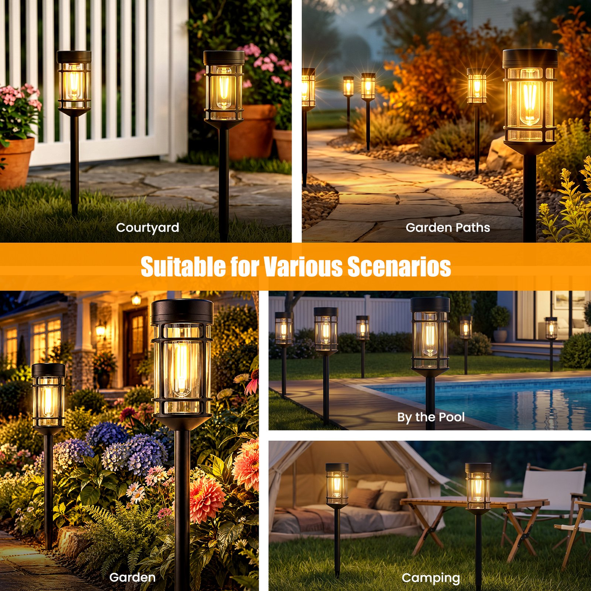 CATGOOD 8 Pack Solar Pathway Lights Outdoor Waterproof, 3000K Auto On/Off Solar Garden lights for Yard Lawn Walkway, Warm White