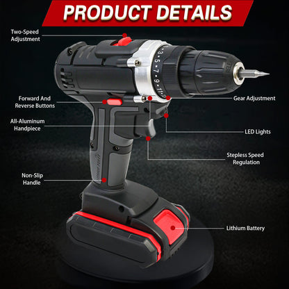 CATGOOD 21V Drill with 2 Batteries and Charger, Multi-Functional Cordless Drill Set Power Drill Kit Electric Hammer Drill for Drilling and Screw Tightening/Loosening, Black