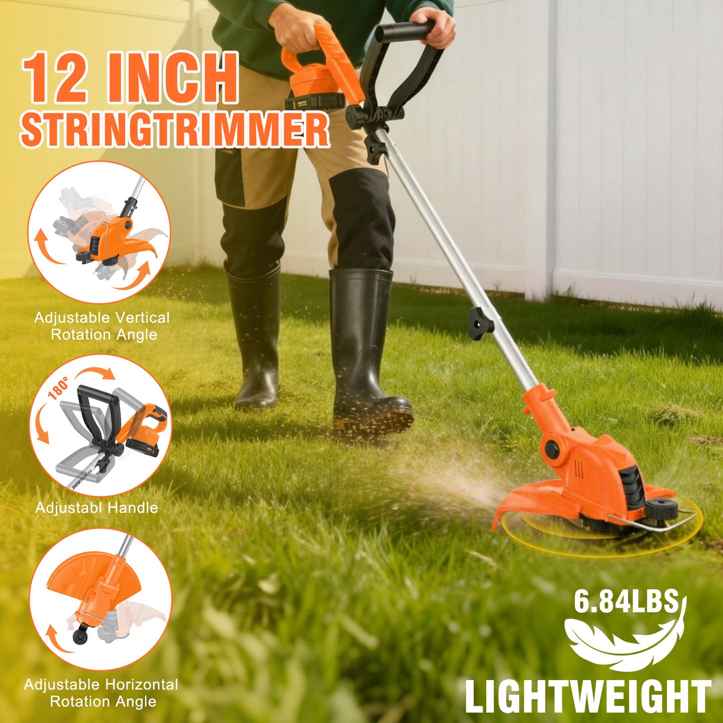 CATGOOD 12 Inch Cordless Weed Wacker with Automatic Line Feed, 2 in 1 String Trimmer and Edger Includes 2.0Ah Battery