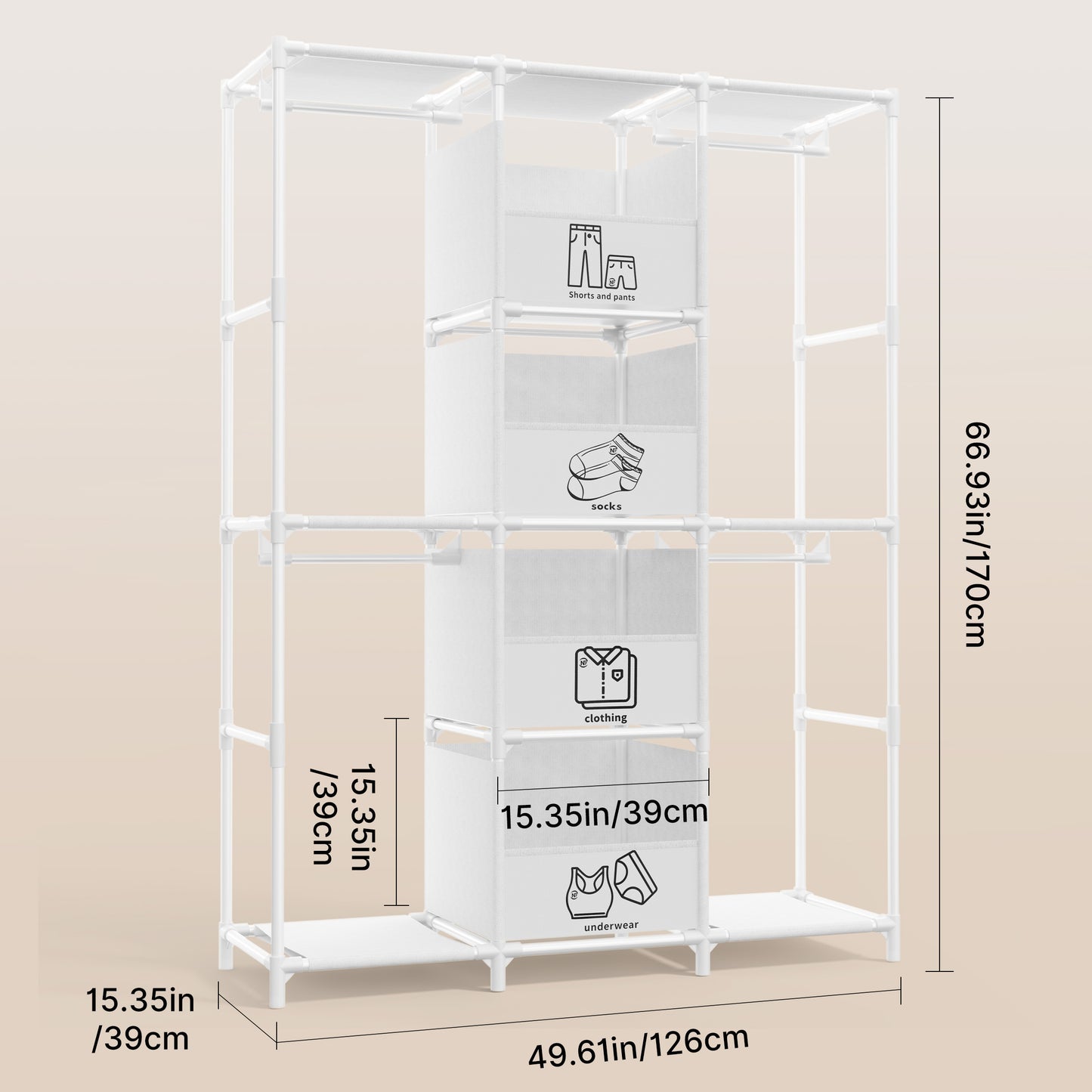 Portable Closet, Wardrobe Closet for Hanging Clothes with 4 Storage Drawers, Freestanding Closet Organizers and Storage for Bedroom, White