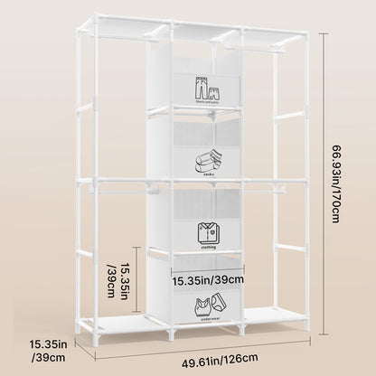 Portable Closet, Wardrobe Closet for Hanging Clothes with 4 Storage Drawers, Freestanding Closet Organizers and Storage for Bedroom, White