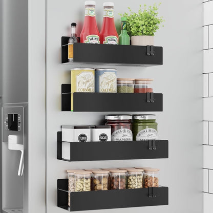 Magnetic Spice Rack for Refrigerator, 4 Pack Moveable Fridge Magnetic Spice Racks, Strong Metal Magnetic Shelves for Refrigerator