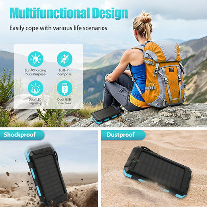 CATGOOD 10000mAh Portable Solar Charger for iphone and Android Power Bank with Dual 5V USB Ports for Outdoor Camping Hiking(Blue)