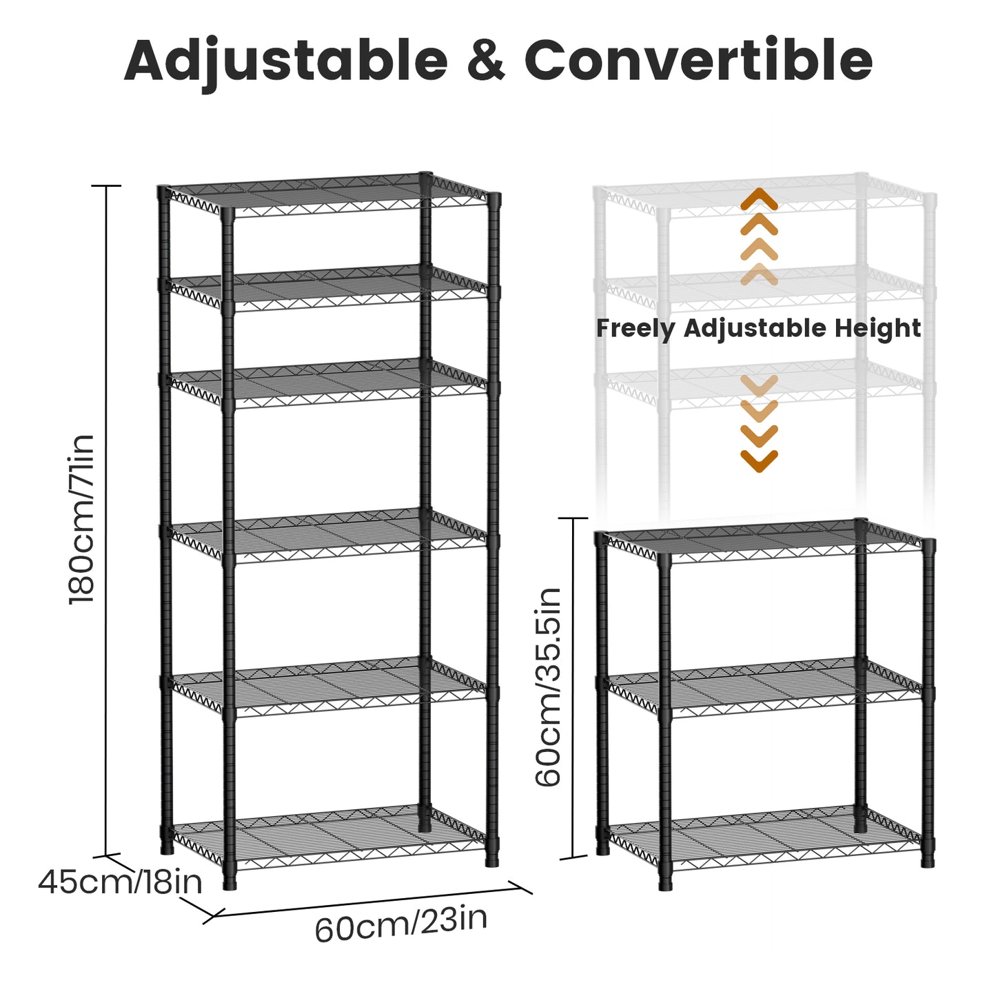 CATGOOD Heavy Duty Wire Shelving, 6-Tier Adjustable Metal Storage Rack for Garage Kitchen, 2000 lb Capacity, No-Tool Assembly, 18"W x 23"D x 71"H