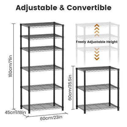 CATGOOD Heavy Duty Wire Shelving, 6-Tier Adjustable Metal Storage Rack for Garage Kitchen, 2000 lb Capacity, No-Tool Assembly, 18"W x 23"D x 71"H
