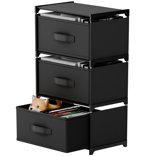 BAOKALER Fabric Dressers for Bedroom with 3 Drawers, Multifunctional Bedroom Storage Cabinet Drawers for Clothes, Small Dresser for Living Room, Hallway, Black