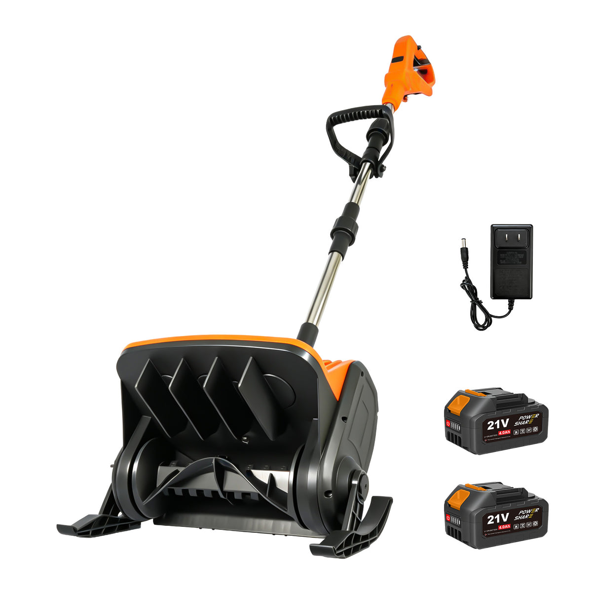 BAOKALER 21V Cordless Snow Shovel, 13 inch Electric Snow Blower with 2 x 4.0Ah Batteries and Ski Wheels for Driveways & Sidewalks