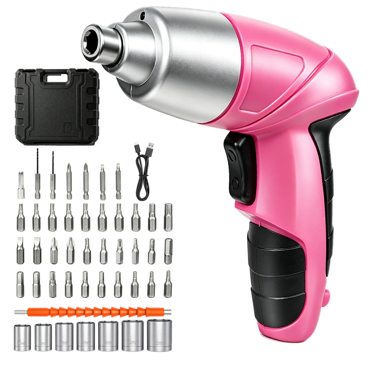 Cordless Power Screwdriver, 47-in-1 Electric Screwdriver Rechargeable Set, Rechargeable 3.7V Cordless Screwdriver with 30 Driver Bits, Power Tool for Office & Home Use, Pink