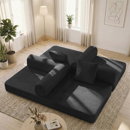 CATGOOD Sectional Couch for Living Room, Convertible Sofa Bed with Soft Corduroy, 78 Inch Modular Futon Couch Free Assembly, Black