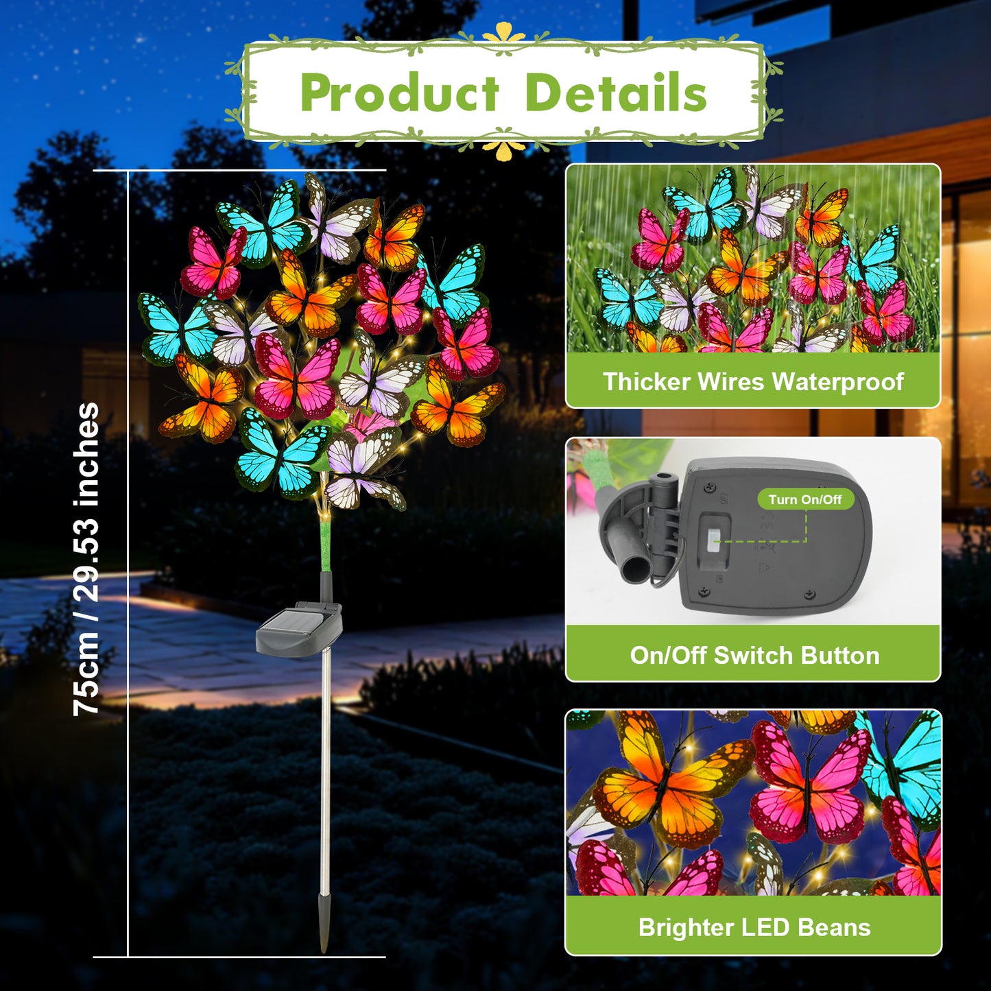 TopZoo Solar Butterfly Light for outdoor, 2 Pack Outdoor Waterproof Pathway Garden Stake Lights , Outside Decor for Patio, Lawn, Pathway