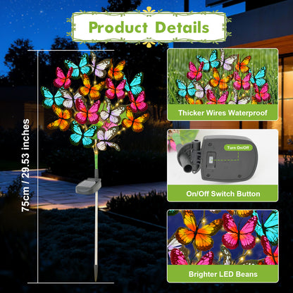 TopZoo Solar Butterfly Light for outdoor, 2 Pack Outdoor Waterproof Pathway Garden Stake Lights , Outside Decor for Patio, Lawn, Pathway