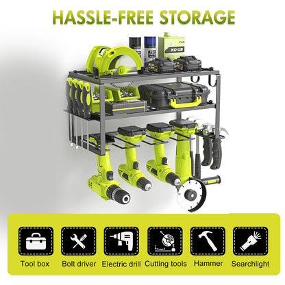 ALSO GO Power Tool Organizer, 3 Layers Storage Rack with 4 Drill Holders, Garage Storage Shelving Wall Mounted, Floating Tool Shelf Wall Mounted