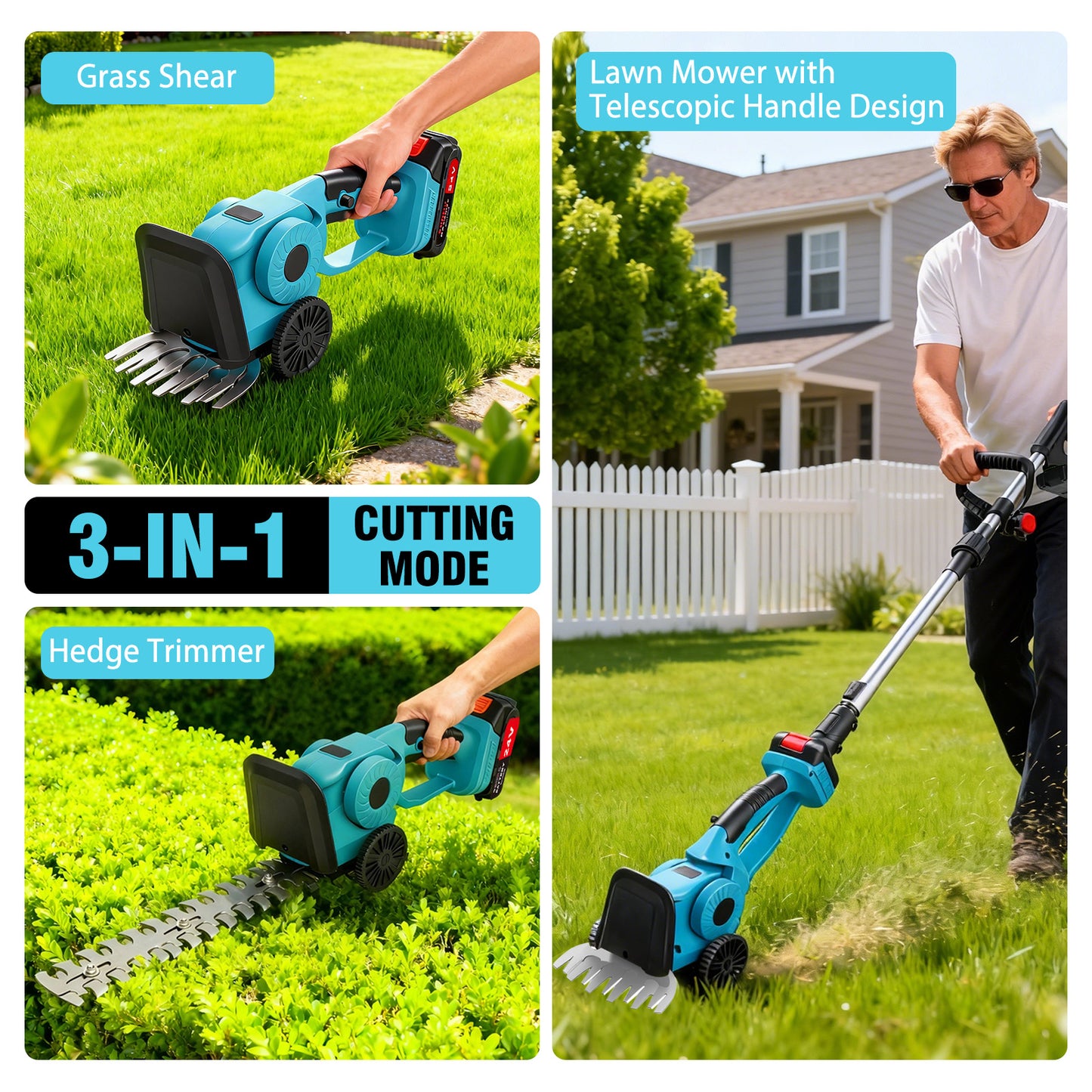 Baokaler 24V Cordless Hedge Trimmer, Hedge Trimmer with Telescopic pole, 3-in-1 Grass Shears, Shrubbery Trimmer & Electric Grass Trimmer, 2 Battery and Charger Included