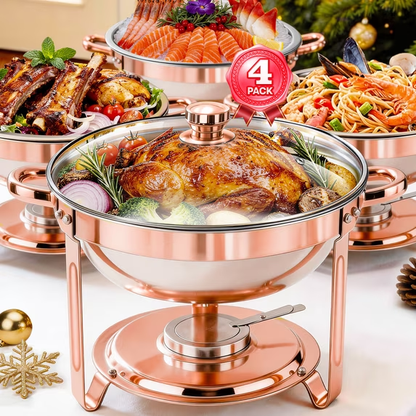 CATGOOD Chafing Dishes for Buffet, 5.3QT Chafing Dish Buffet Set, Food Warming Trays for Buffet, for Home Parties, Christmas Gatherings, Catering Events, Rose Golden 4 Pack