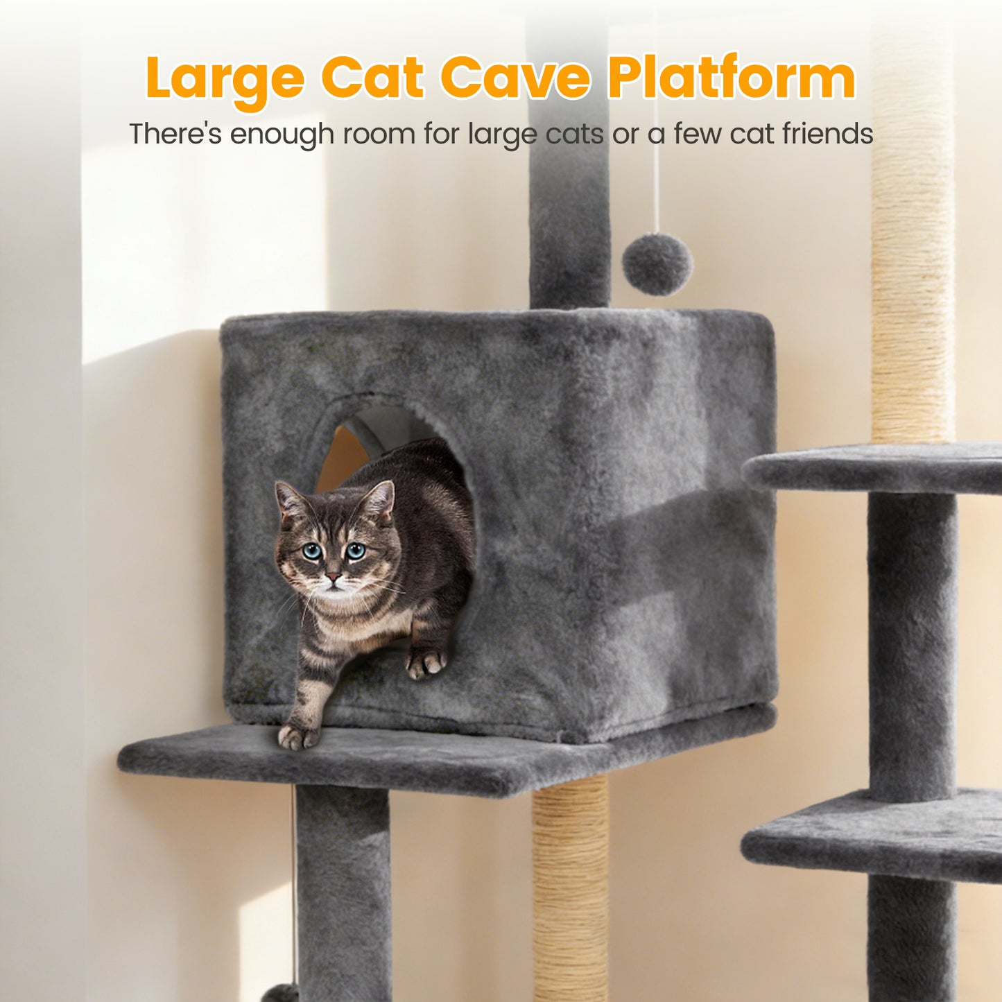 Sturdy 40-inch Cat Tree Tower with Cat Cave & Ramp Steps - Multi-Level Play & Sleep Center for Large Indoor Cats, Dark Gray