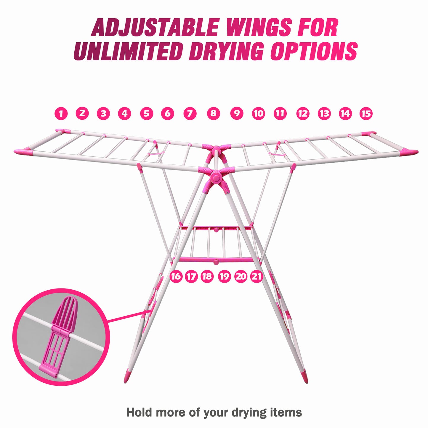 2-Tier Winged Collapsible Clothes Hanger, Stainless Steel Indoor/Outdoor Clothes Drying Rack, Space-Saving, Red