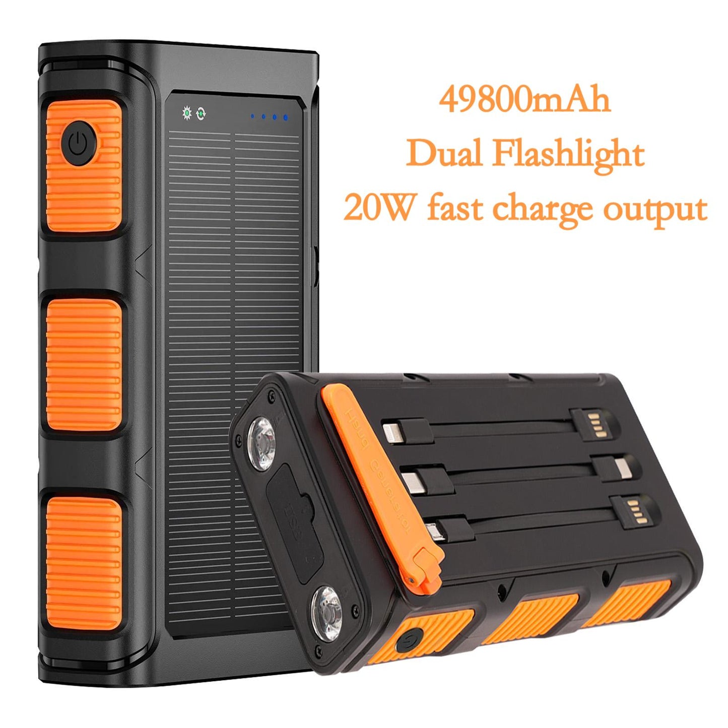 Solar Charger Power Bank 49800mAh, Portable Charger with Dual Outputs & Dual Inputs 2 LEDs Flashlight, Hand Crank Power Bank Fast Charging Battery Pack for Outdoor Camping Survival Gear